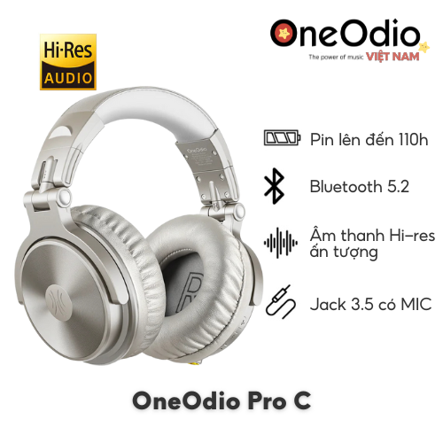 Tai Nghe Oneodio Pro C Bluetooth 5.2 | Hi-Res Audio | Bạc Oneodio pro C bạc